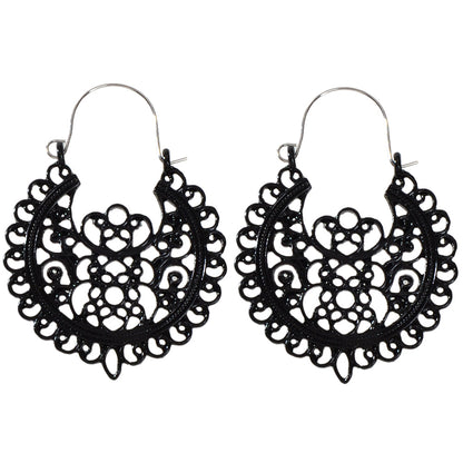Traditional Black Hollow out Geometric Flower Hoop Earrings Designer Jewellery-3