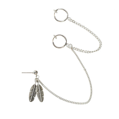 Cartilage Jewellery 1pc Tribal Antique Feather Long Chain Ear Cuff Stud Earrings-3