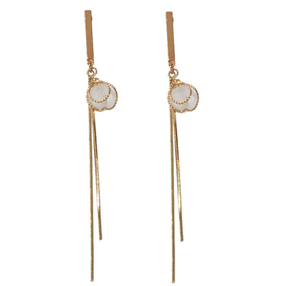 Party Decoration  Beads Gold Metal Long Chain Pendant Trendy Earrings for Women-3