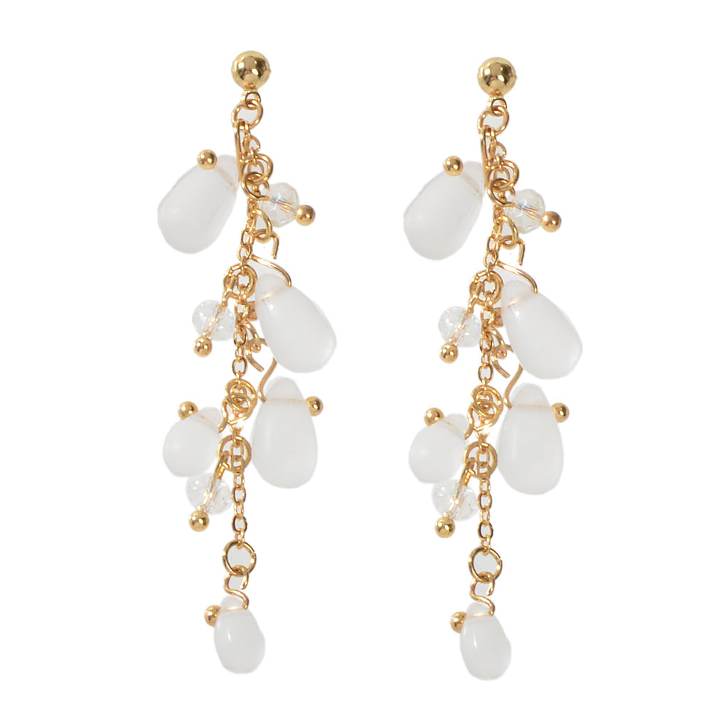 Female Rhinestone Transparent Water Drop Beads Tassel Chandelier Charm Earrings-3