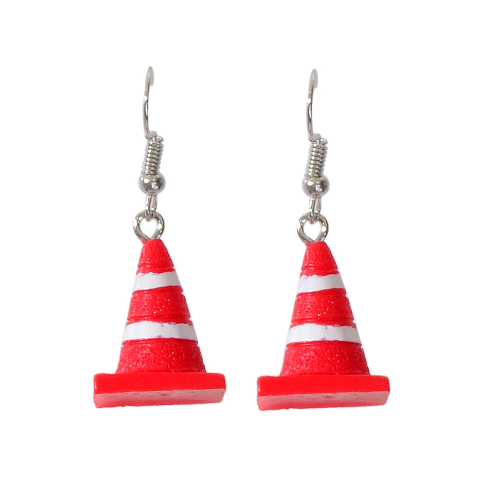 Punk Red Resin Acrylic Traffic Mark Cone Shape Drop Dangle Earrings Funny Gift-4