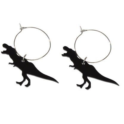 Hip Hop Punk Goth Style Black Acrylic Dinosaur Statement Hoop Big Women Earrings-4