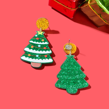 Christmas Gift Jewelry Sparkling Sequin Decor Tree Acrylic Dangle Earrings for Women-2