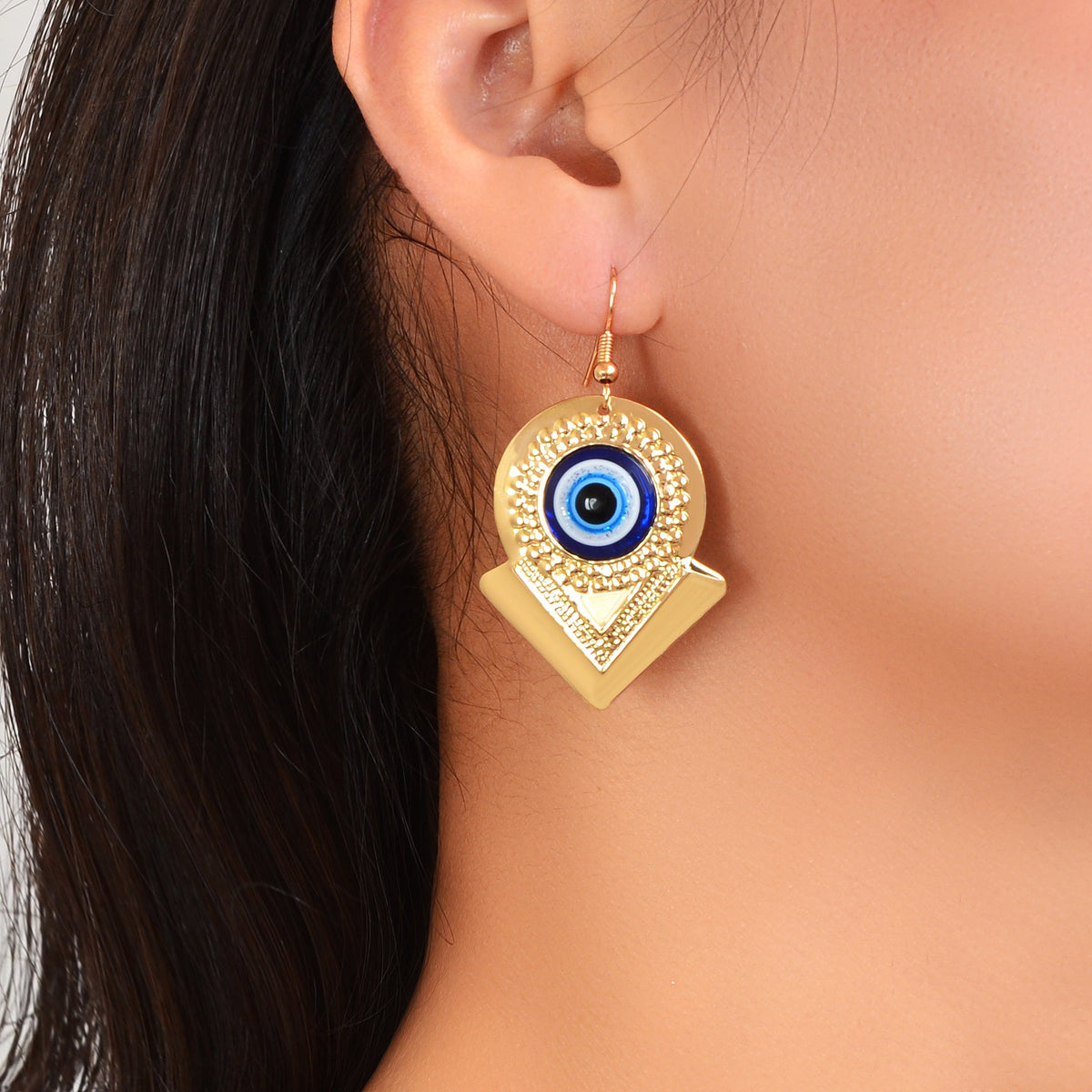 Stylish Blue Eye Golden Round Arrow Dangle Earrings for Women Party Daily Jewelry-0
