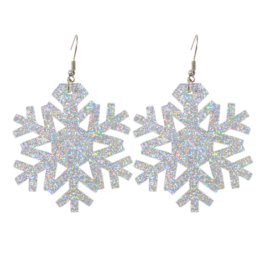 Christmas Jewellery Silver Acrylic Snowflake Drop Dangle Earrings Festival Gift-4