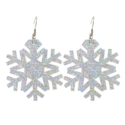 Christmas Jewellery Silver Acrylic Snowflake Drop Dangle Earrings Festival Gift-4