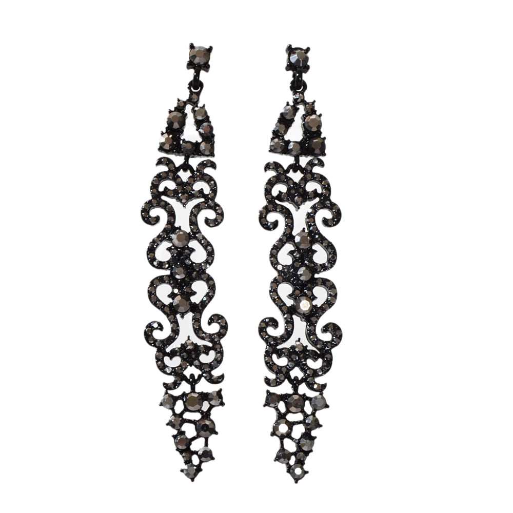 Rhinestone Black Hollow out Long Geometric Vintage Dangle Earrings Punk Jewelry-4
