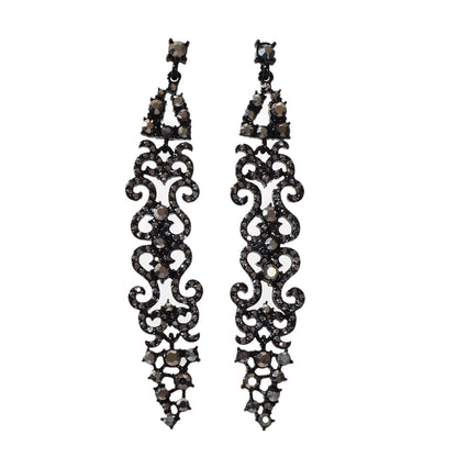 Rhinestone Black Hollow out Long Geometric Vintage Dangle Earrings Punk Jewelry-4