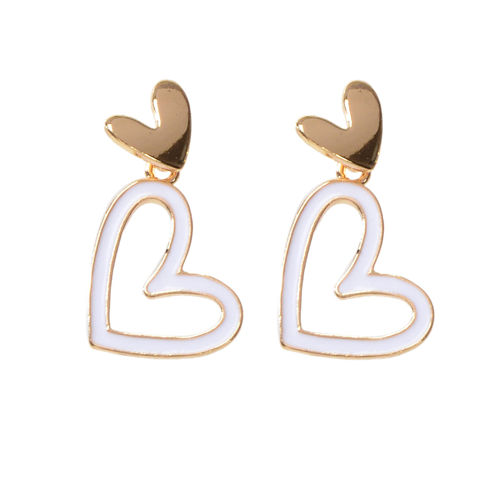 White Enamel Heart Drop Hypoallergenic Stud Earrings Dainty Gift for Women Girls-4
