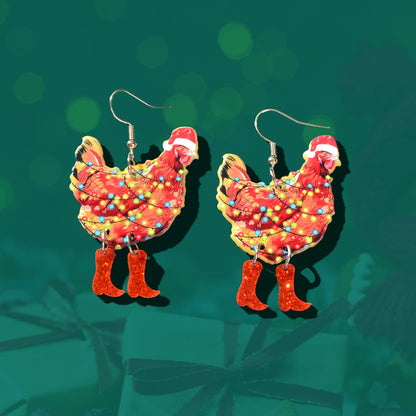 1pair Christmas Coloured Lights Decor Red Big Cock Acrylic Dangle Earrings Women Festival Jewelry-1