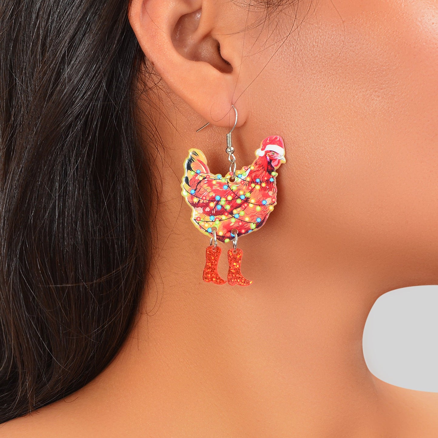 1pair Christmas Coloured Lights Decor Red Big Cock Acrylic Dangle Earrings Women Festival Jewelry-0