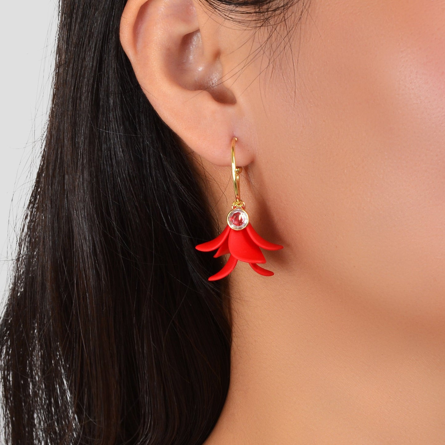 Graceful Red Flower Petal Hoop Stud Earrings for Women Party Dating Jewelry-0