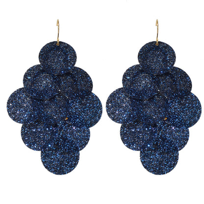 Awesome Navyblue Round Disc Spinning Shining Chunky Chandelier Big Earrings Gift-4