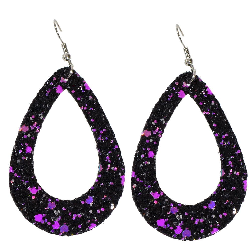 Boho Chic Gold Black Leather Shining Sequins Water Drop Big Dangle Earrings Gift-3