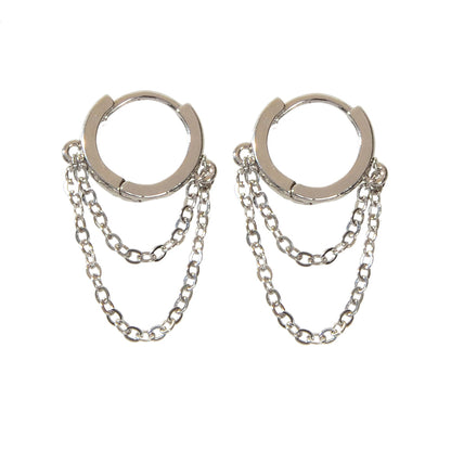 Silver Chain Circle Statement Round Hoop Earrings Women Teens Punk Jewelry Gift-0