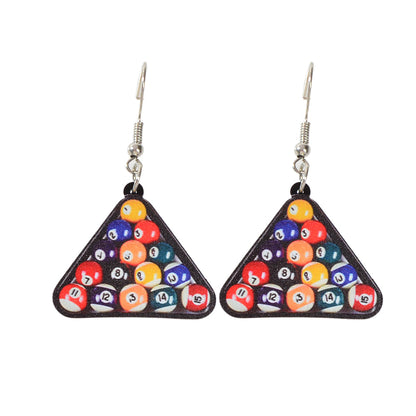 Colorful Pool Snooker Billiard Ball Acrylic Triangle Statement Dangle Earrings-4