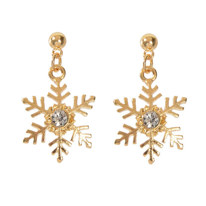 Christmas Jewellery Rhinestone Gold Snowflake Drop Earrings Festival Accessories-4