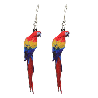 Bohemian Funny Multi-colored Acrylic Parrot Big Dangle Holiday Party Earrings-4