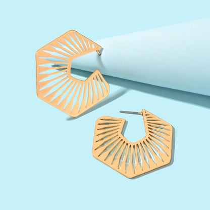 Golden Hollow Geometric Metal Hoop Stud Earrings for Women Fashion Jewelry-1