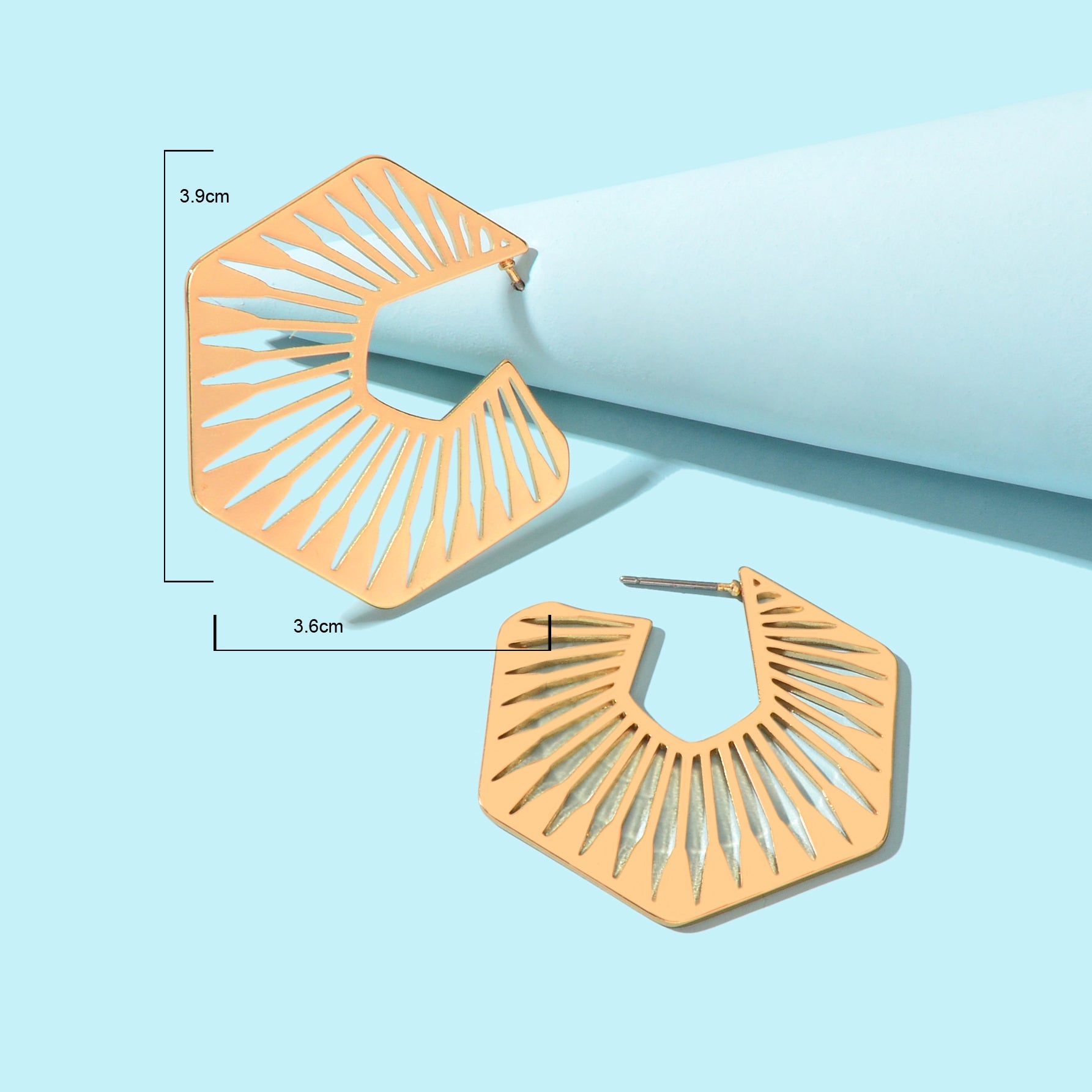 Golden Hollow Geometric Metal Hoop Stud Earrings for Women Fashion Jewelry-2