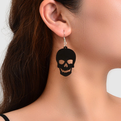 Halloween Jewelry Personality Street Style Black Skull Pendant Earrings for party-0
