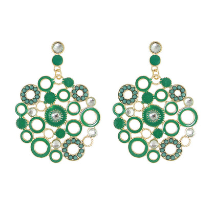 Female Jewellery Rhinestone Colorful Enamel Circle Chunky Party Holiday Earrings-5