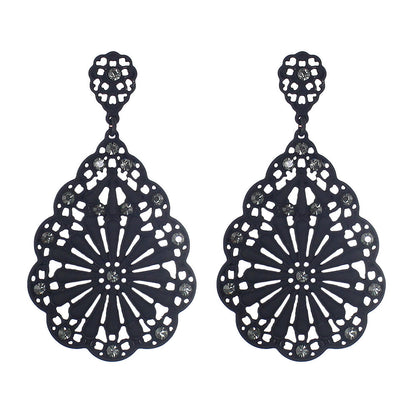 Traditional Ethnic Jewellery Rhinestone Hollow Flower Water Drop Holiday Earring-6