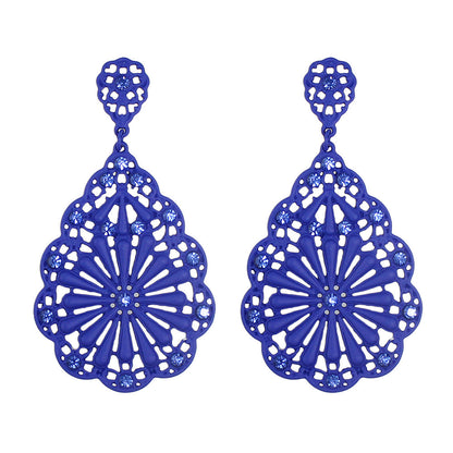 Traditional Ethnic Jewellery Rhinestone Hollow Flower Water Drop Holiday Earring-3