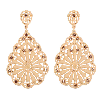 Traditional Ethnic Jewellery Rhinestone Hollow Flower Water Drop Holiday Earring-7