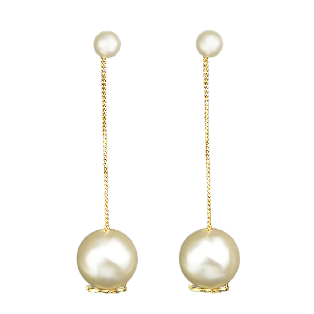 Wedding Jewellery Pearl Gold Silver Long Chain Dangle Earrings Trendy Ear Jacket-5