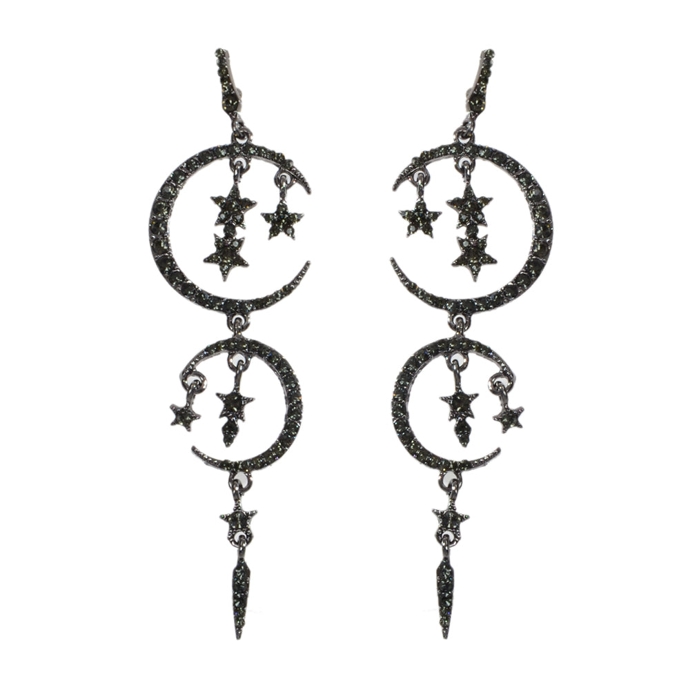 Luxurious Jewelry Full Rhinestone Star Moon Chandelier Shining Wedding Earrings-4