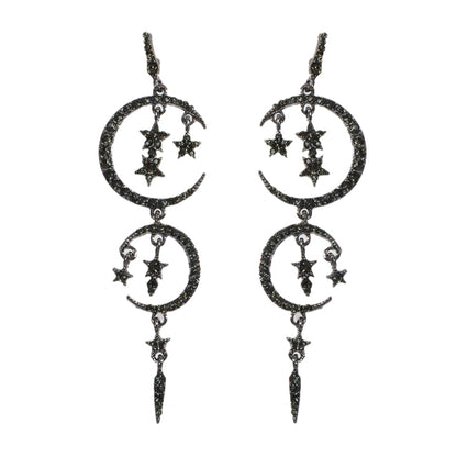 Luxurious Jewelry Full Rhinestone Star Moon Chandelier Shining Wedding Earrings-4