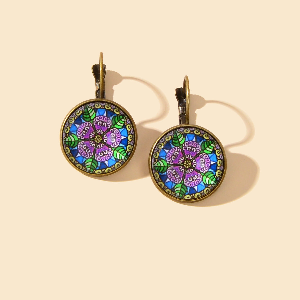 National Style Jewelry Vintage Antique Flower Pattern Round Ethnic Hoop Earrings-3