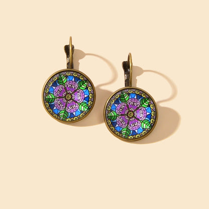 National Style Jewelry Vintage Antique Flower Pattern Round Ethnic Hoop Earrings-3