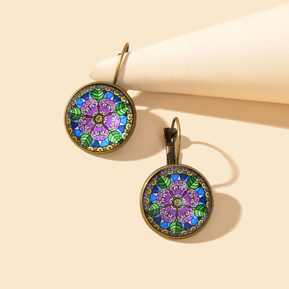 National Style Jewelry Vintage Antique Flower Pattern Round Ethnic Hoop Earrings-4