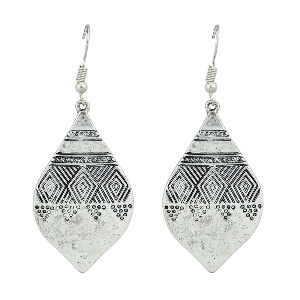 American Tribal Ethnic Antique Craved Geometric Parrtern Water Drop Earrings-4
