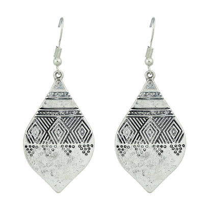 American Tribal Ethnic Antique Craved Geometric Parrtern Water Drop Earrings-4