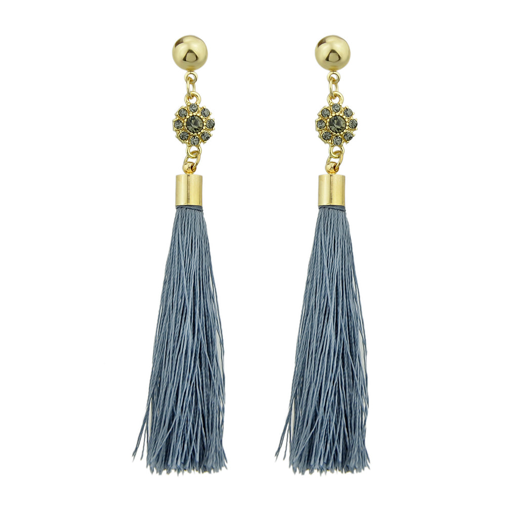 Ethnic Traditional Jewellery Rhinestone Flower Tassel Long Dangle Earrings Gift-0