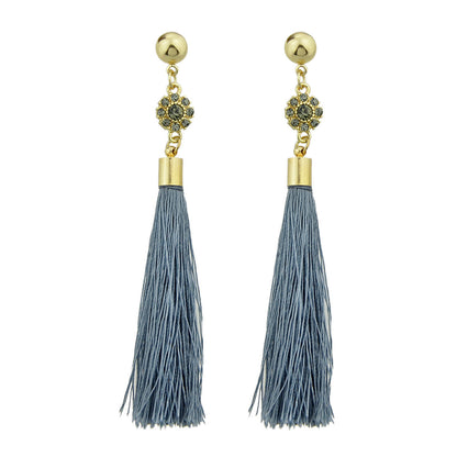 Ethnic Traditional Jewellery Rhinestone Flower Tassel Long Dangle Earrings Gift-0
