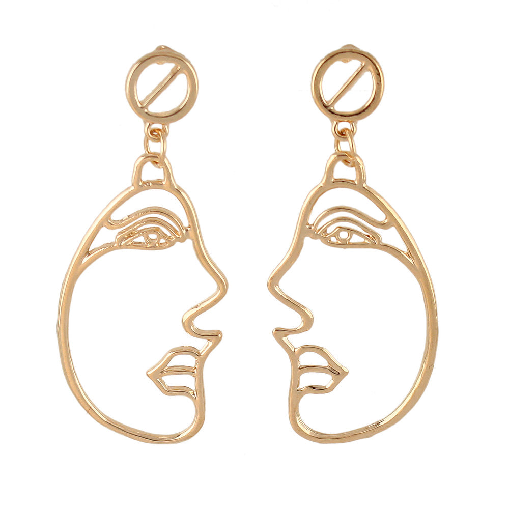 Geometric Punk Gold Metal Face Shape Minimalist Statement Dangle Earrings Party-0