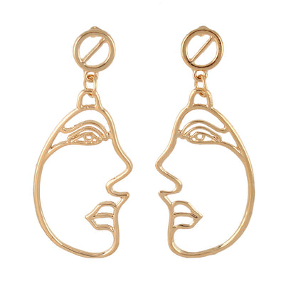 Geometric Punk Gold Metal Face Shape Minimalist Statement Dangle Earrings Party-0