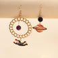 Funny Cute Outer Space Asymmetric Circle Bead Blue Red Planet Astronaut Earrings-0