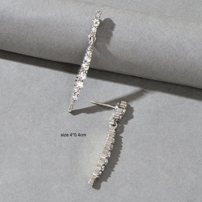 Luxurious Wedding Engagement Gift Shining Rhinestone Silver Hanging Earrings-3