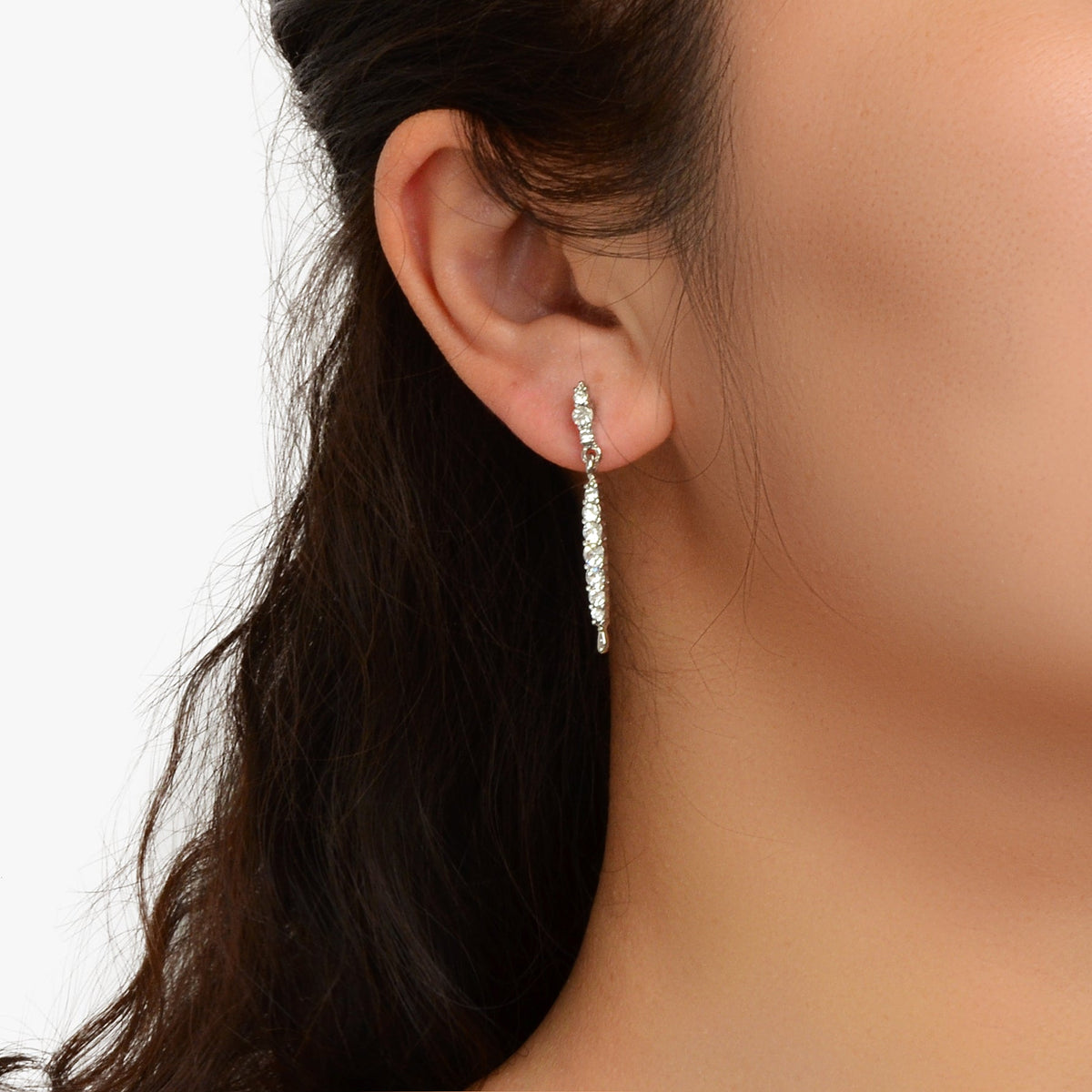 Luxurious Wedding Engagement Gift Shining Rhinestone Silver Hanging Earrings-0