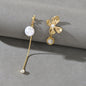 Delicate Rhinestone Long Chain Tassel Gold Flower Asymmetrical Stud Earrings-0