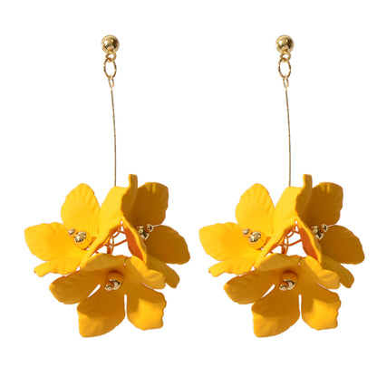 Female Jewelry Trendy Pink Yellow Flower Drop Dangle Pendant Earrings for Women-5