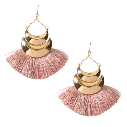 Ethnic Bohemian Traditional Jewellery Metal Pink Tassel Chunky Indian Earrings-4
