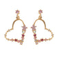 Good Quality Rhinestone Flower Gold Heart Drop Earrings Girl Fashion Accessories-5