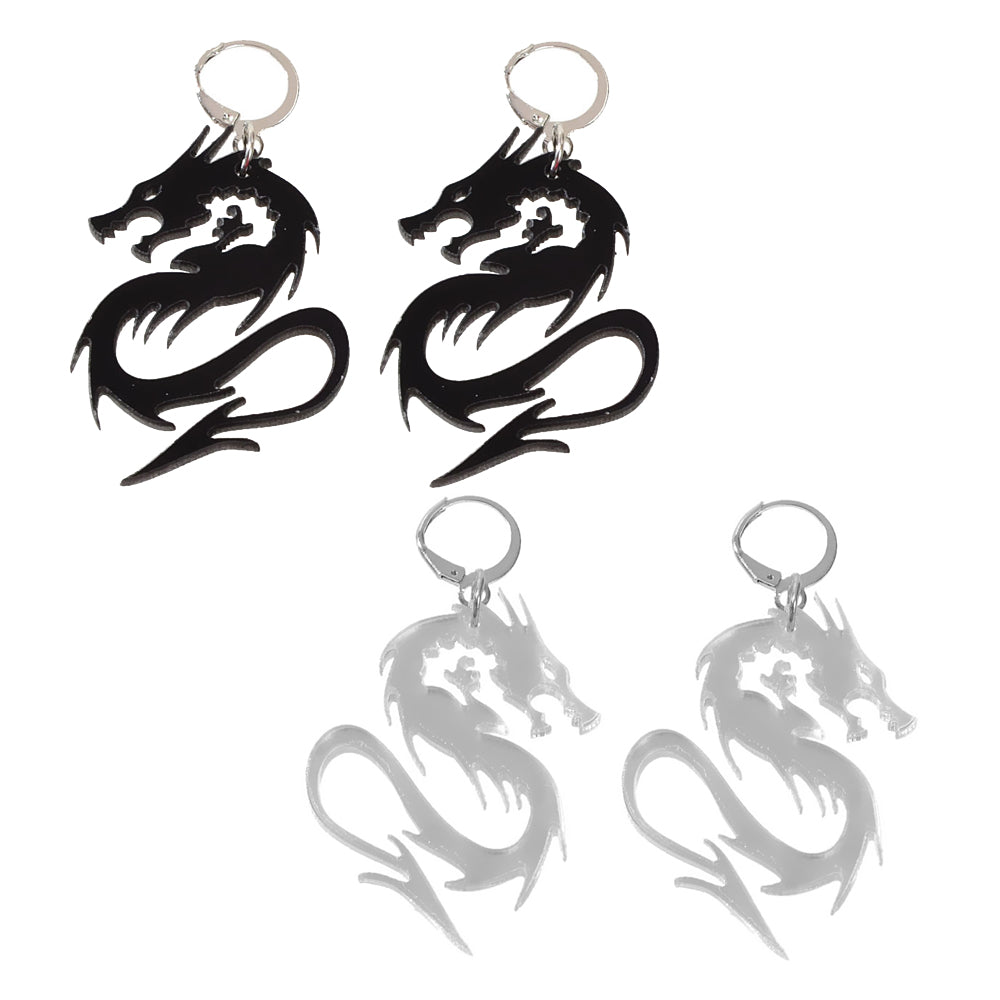 2pairs Hiphop Jewellery Acrylic Black Gold Dragon Drop Earrings Punk Accessories-4