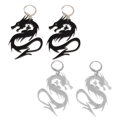 2pairs Hiphop Jewellery Acrylic Black Gold Dragon Drop Earrings Punk Accessories-4